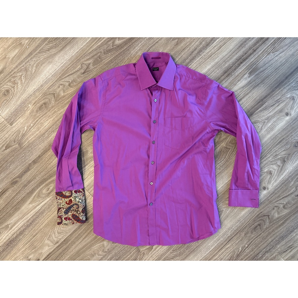Paul Smith London Mens Purple Cotton Paisley Contrast Cuff Dress Shirt Large 17